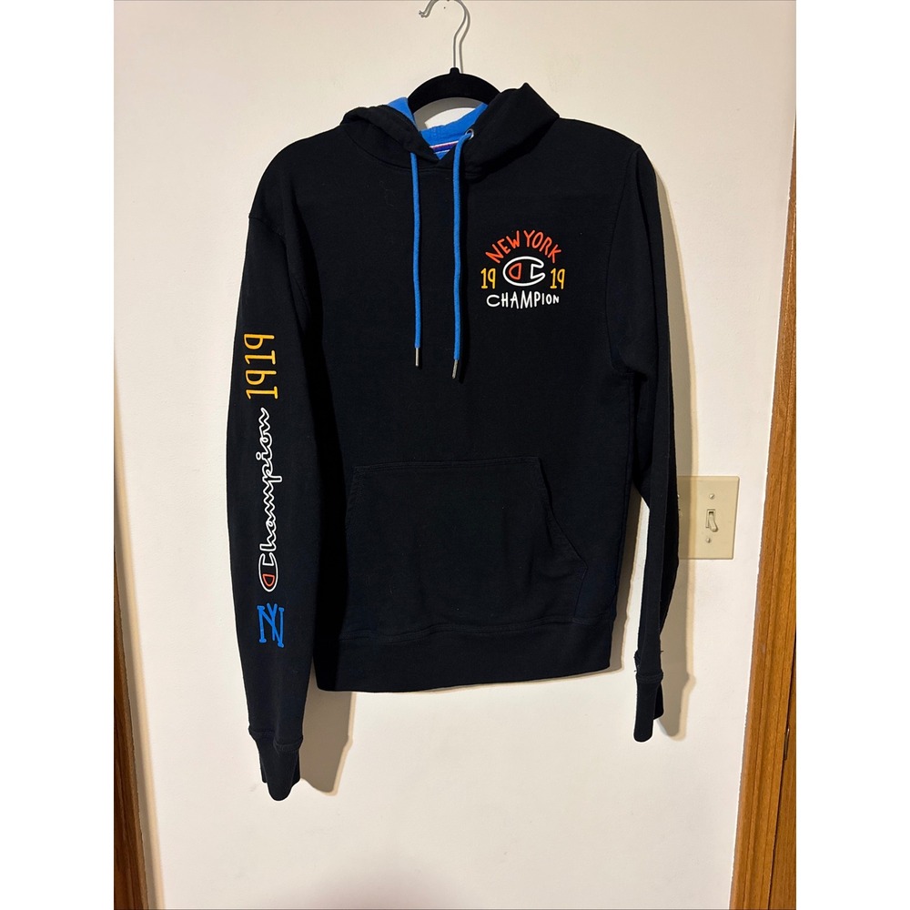 Champion‎ Hoodie Mens Small Black New York 1919 Pullover Long Sleeve Sweatshirt